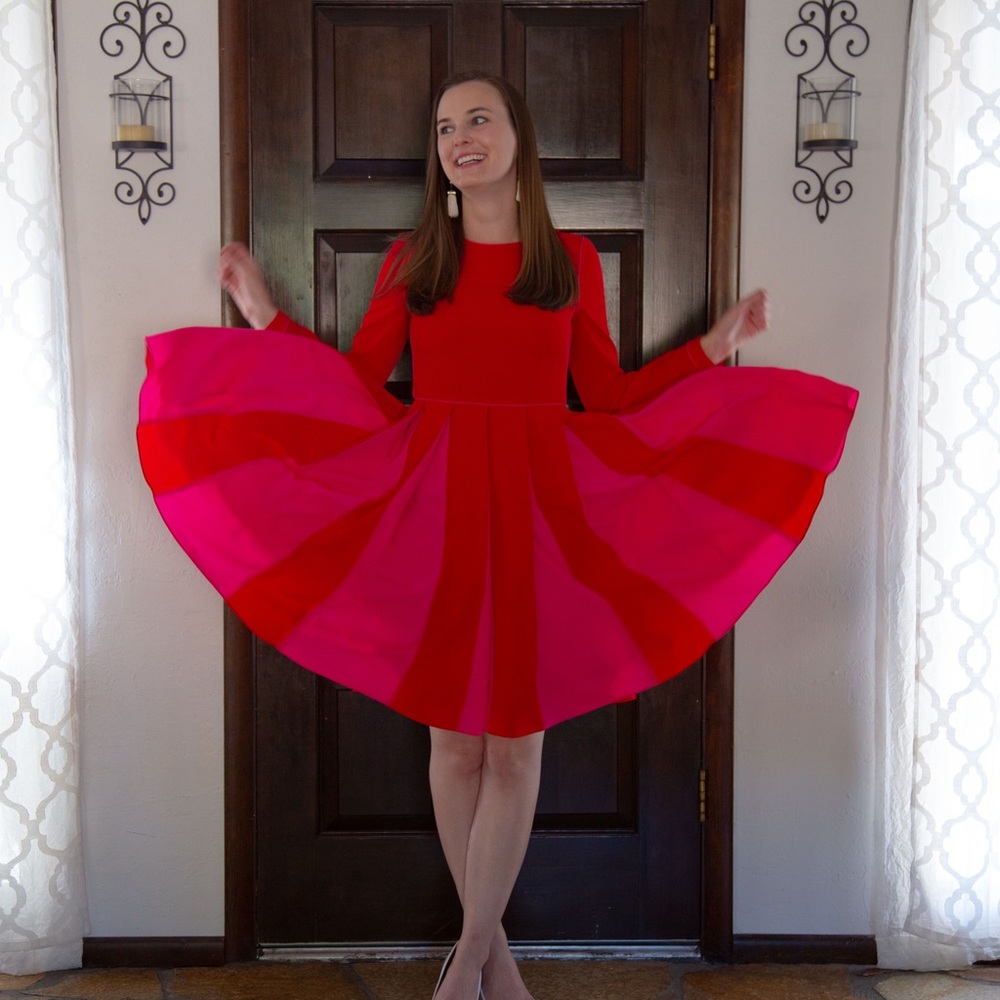 Mikael Aghal red and pink dress